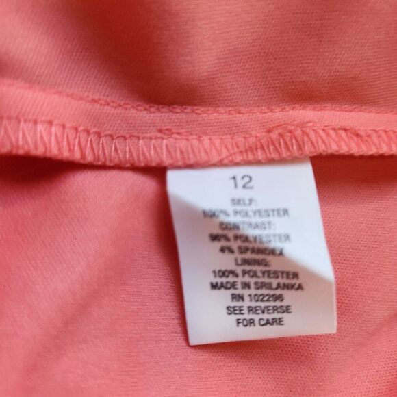 Roz & Ali Size 12 Maxi Dress Stretch Eyelet Over Lining Salmon Pink Poly Spandex - Picture 3 of 7